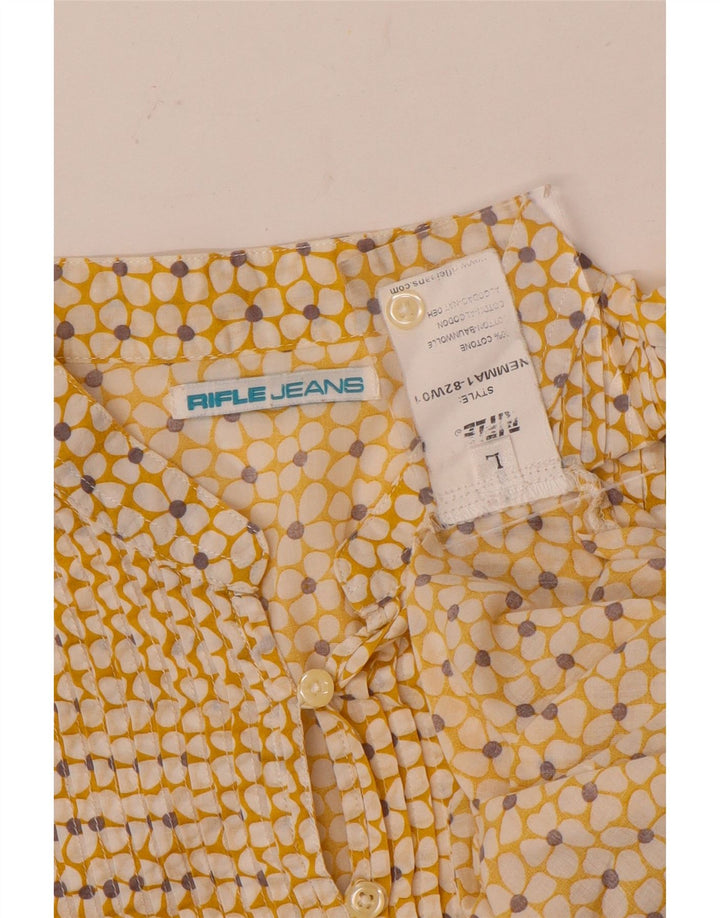 Pulôver feminino Rifle Reino Unido 16 grande algodão floral amarelo