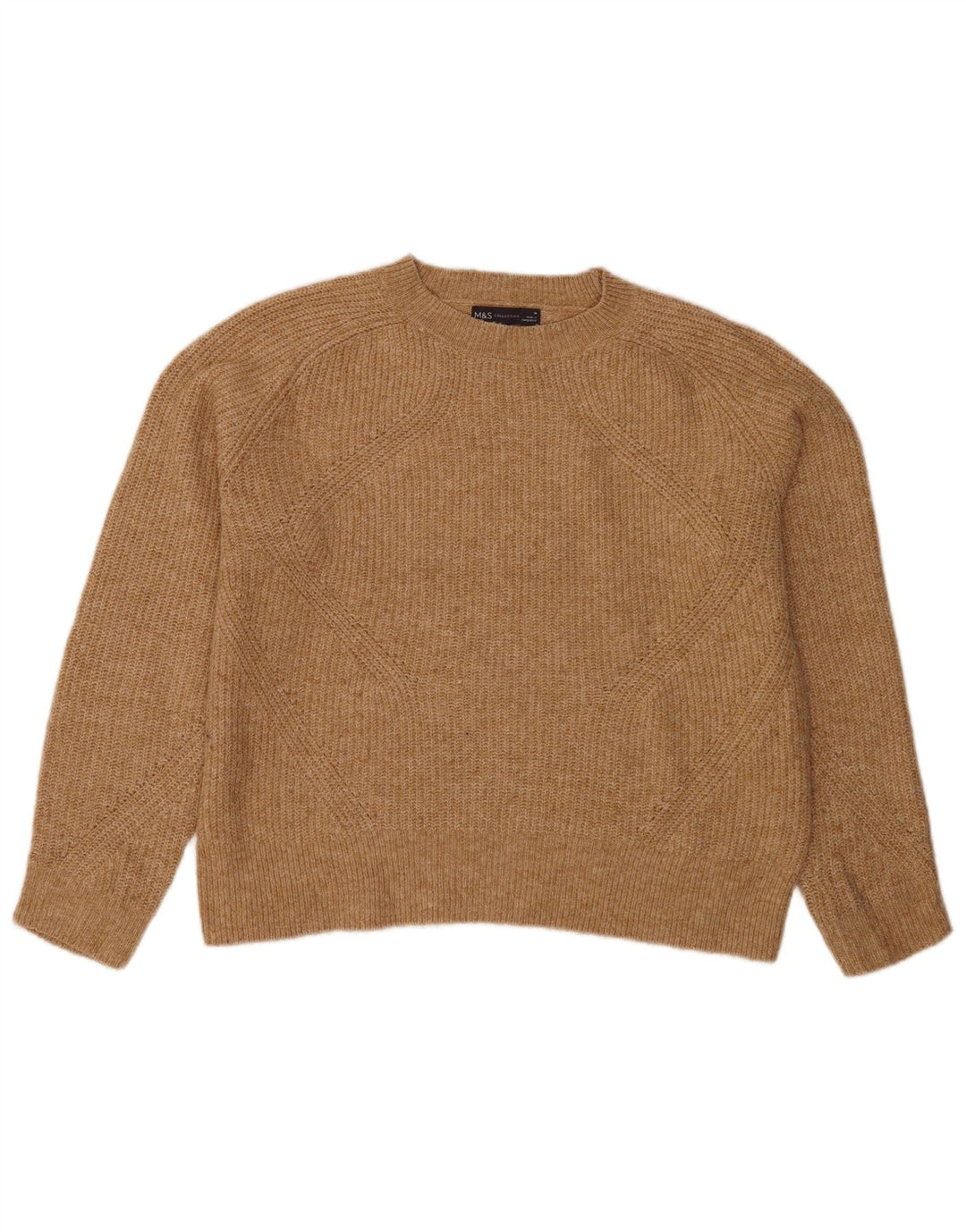 Suéter feminino Marks & Spencer com gola redonda Reino Unido 14 marrom médio manchado