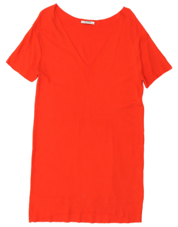 Zara Womens Trafaluc T-Shirt Vestido Reino Unido 10 Pequeno Algodão Laranja