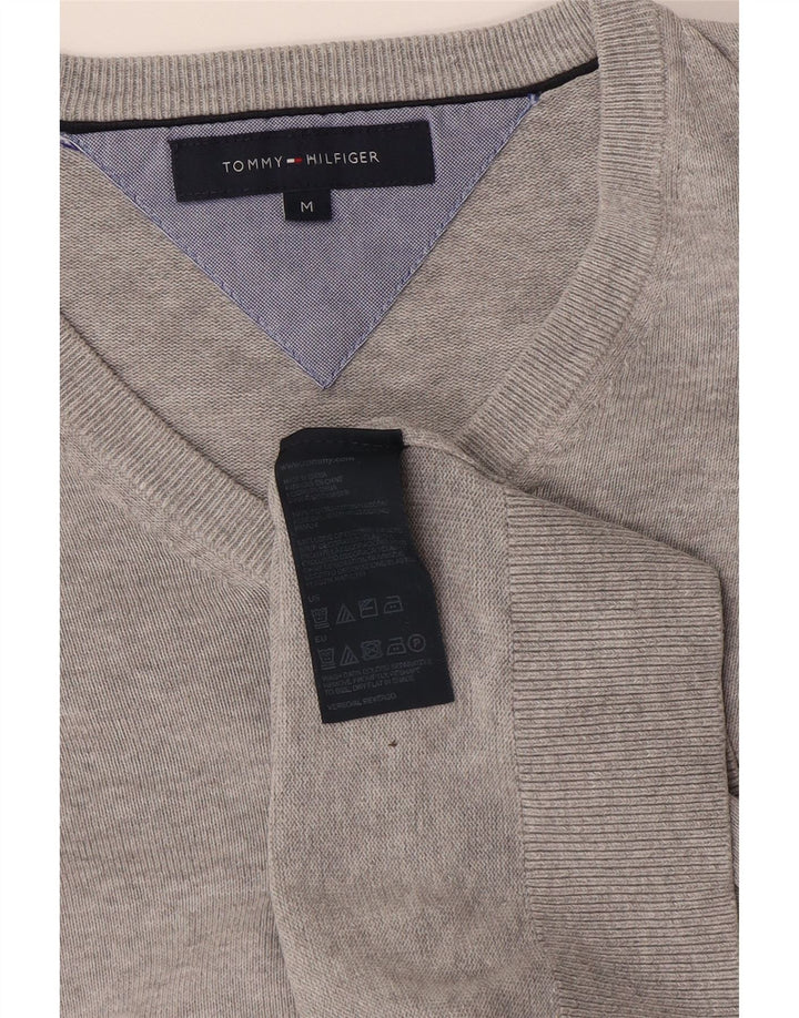 Suéter masculino Tommy Hilfiger com decote em V, algodão cinza médio