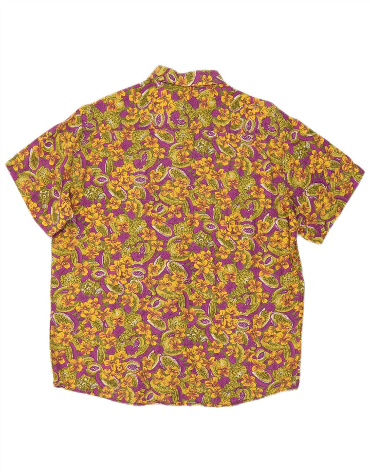 Camisa masculina vintage de manga curta média viscose floral multicolorida