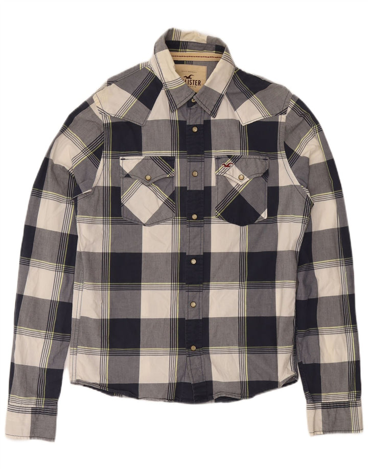 Camisa masculina HOLLISTER de algodão xadrez azul marinho médio