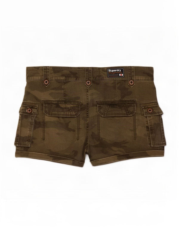 Shorts cargo feminino Superdry pequeno W30 algodão camuflado verde