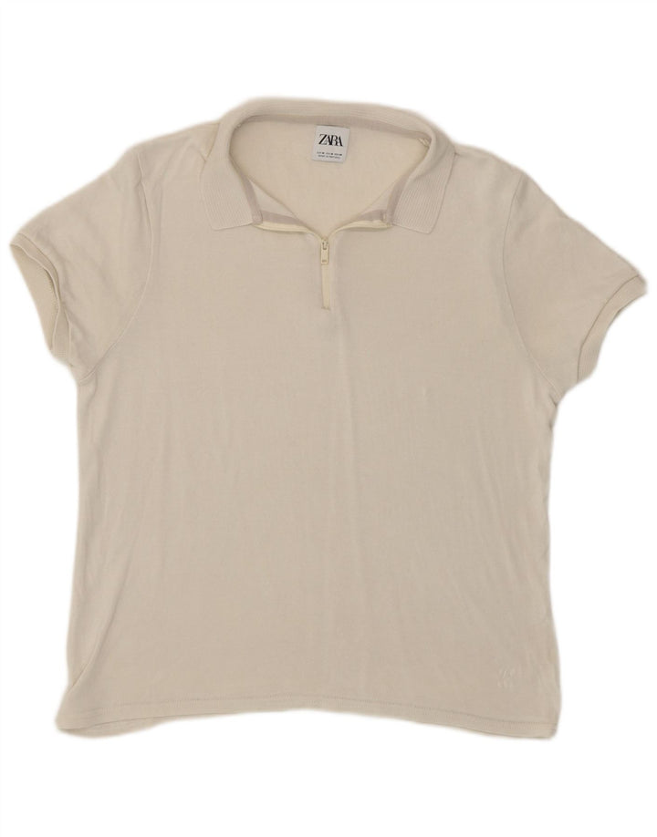 Camisa polo feminina Zara Reino Unido 12 médio bege