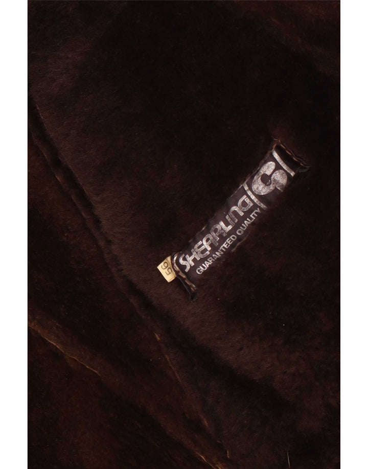Sobretudo masculino vintage de shearling UK 40 grande marrom