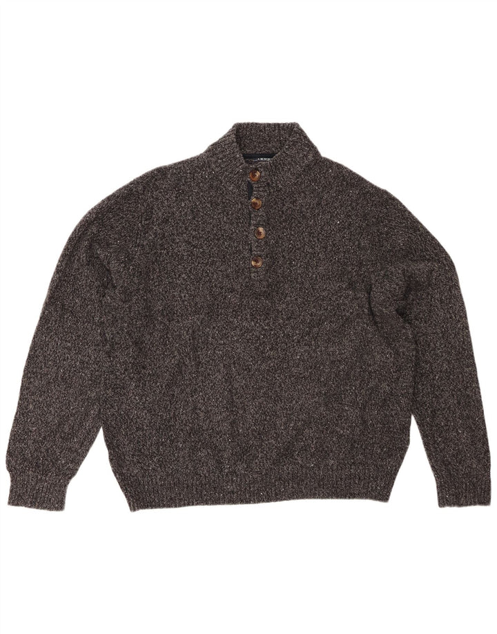 Suéter feminino Izod com gola redonda e botão UK 20 2XL acrílico manchado cinza