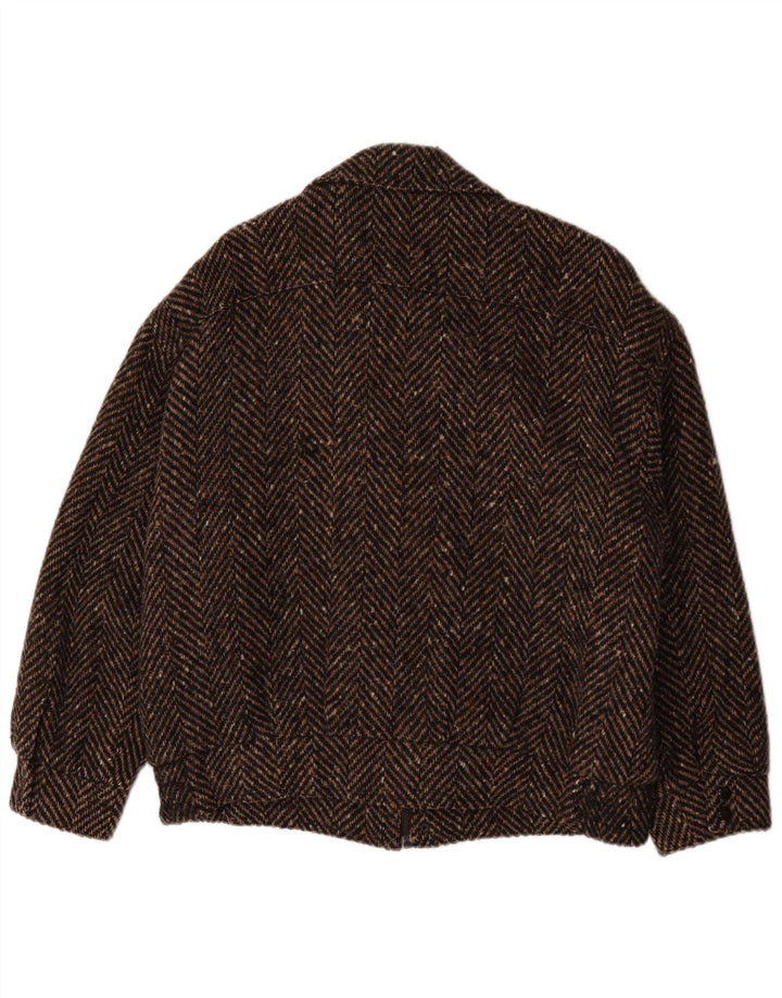Jaqueta corta-vento masculina vintage UK 42 XL marrom espinha de peixe