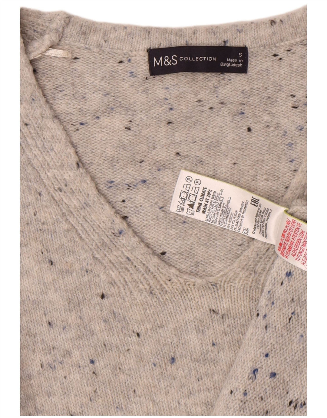 Suéter feminino Marks & Spencer com decote em V Reino Unido 10 pequeno cinza manchado