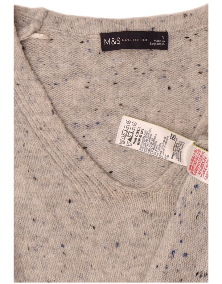 Suéter feminino Marks & Spencer com decote em V Reino Unido 10 pequeno cinza manchado
