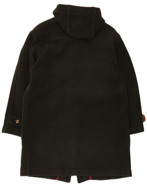 Casaco masculino vintage com capuz solto ajuste Duffle UK 38 lã virgem verde médio