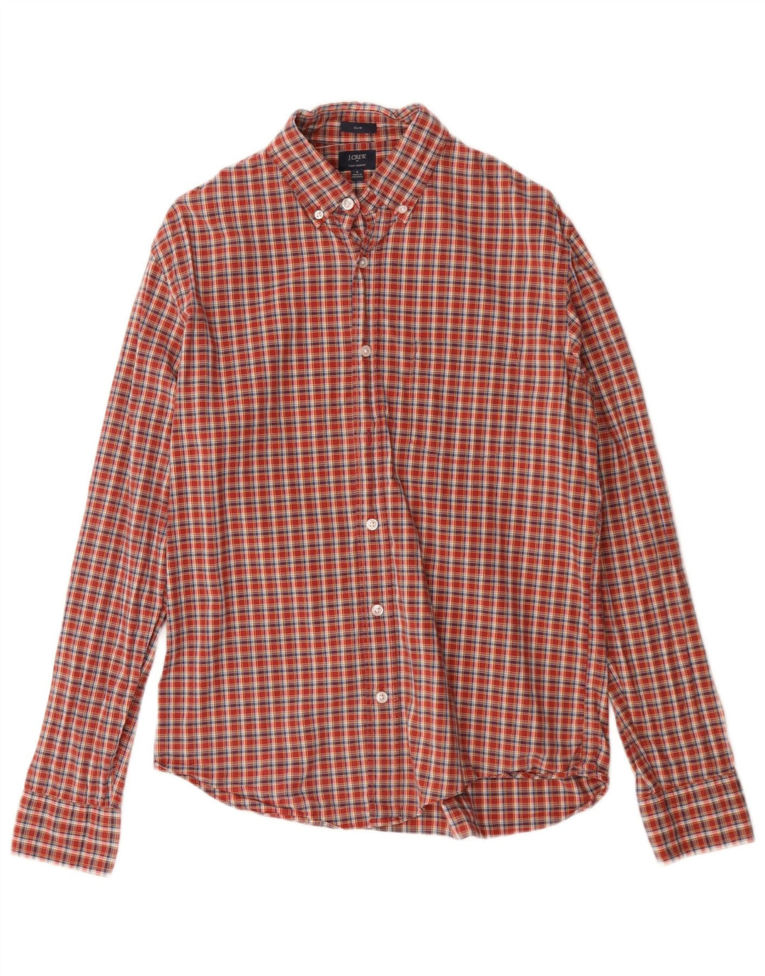 Camisa masculina slim fit J. CREW de algodão xadrez vermelho médio
