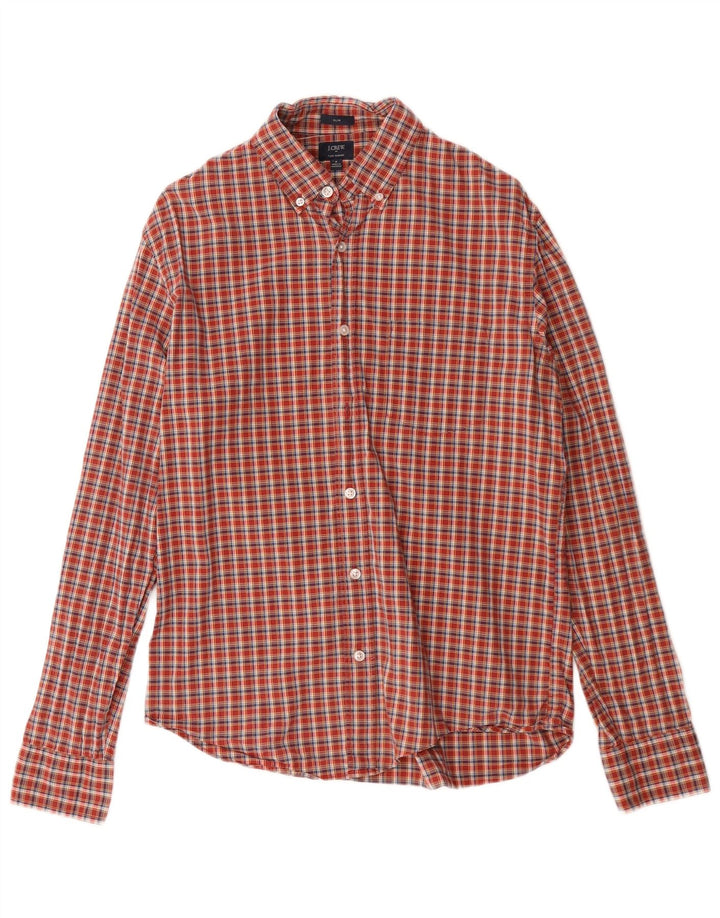 Camisa masculina slim fit J. CREW de algodão xadrez vermelho médio