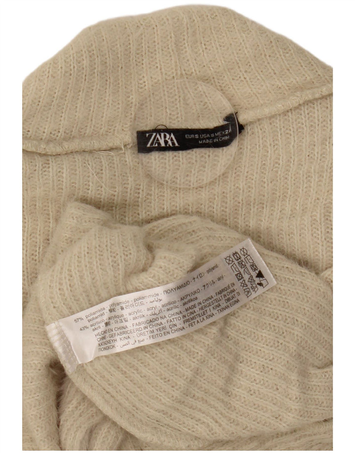Suéter feminino Zara com gola tartaruga e gola redonda UK 8 pequeno bege poliamida