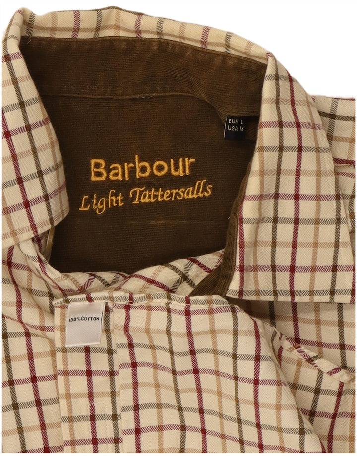 Camisa masculina de flanela Barbour de algodão xadrez bege médio