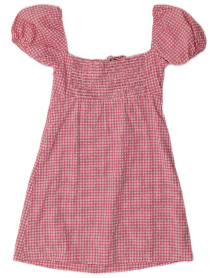 Zara Vestido de verão feminino de mangas curtas Reino Unido 12 médio rosa guingão boêmio