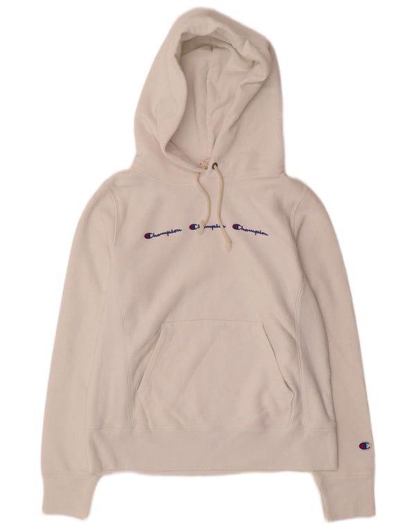 Jumper feminino com capuz gráfico Champion Reverse Weave Reino Unido 10 pequeno branco