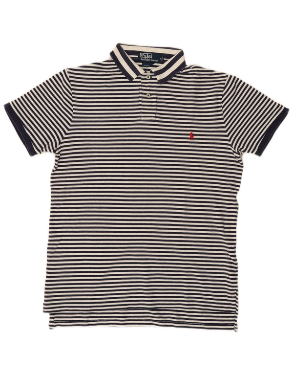 Polo Ralph Lauren Mens Custom Fit Camisa Média Azul Marinho Listrado Algodão