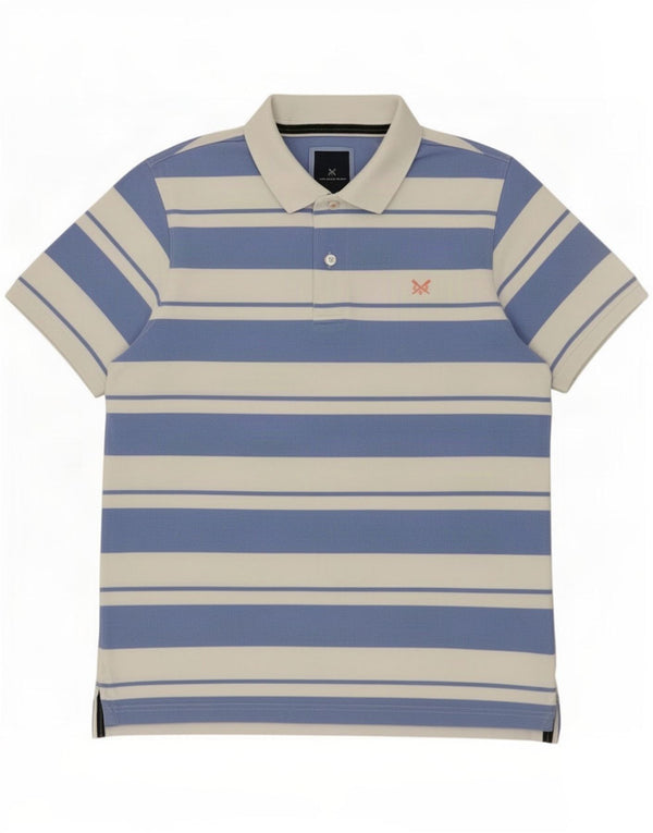 Camisa polo masculina Crew Clothing grande algodão listrado azul