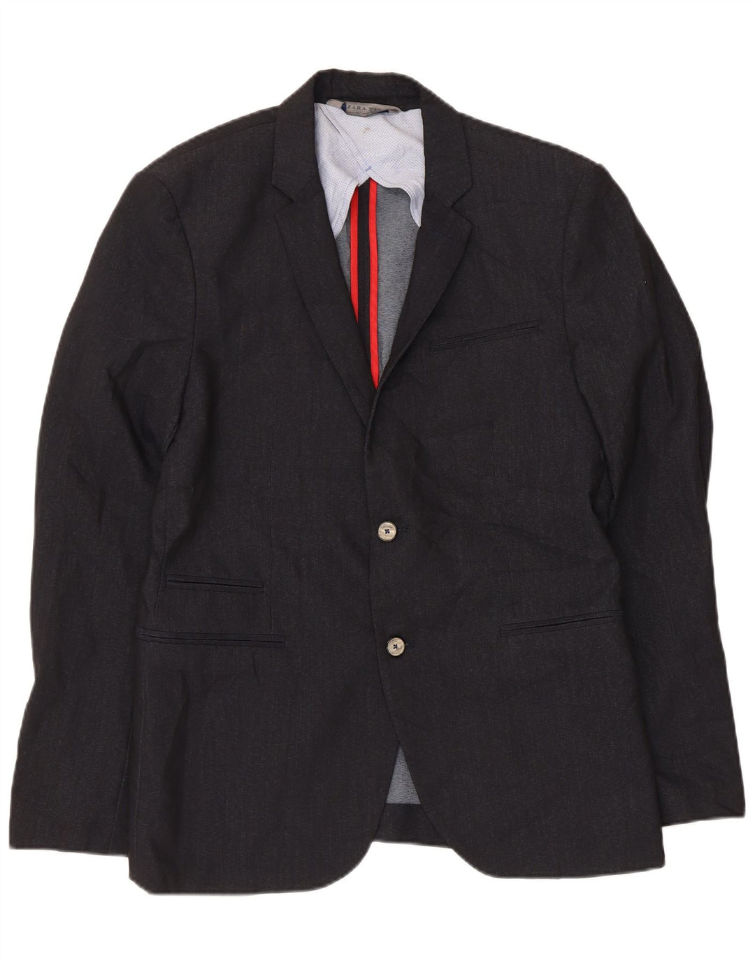 Jaqueta blazer masculina Zara com 2 botões EU 50 poliéster azul marinho médio
