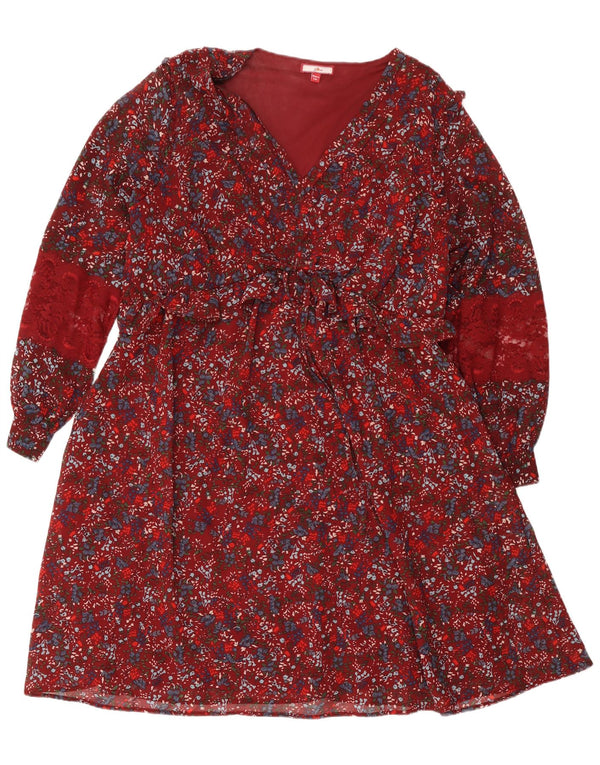 Vestido feminino Joe Browns de manga comprida em camadas UK 20 2XL Borgonha floral