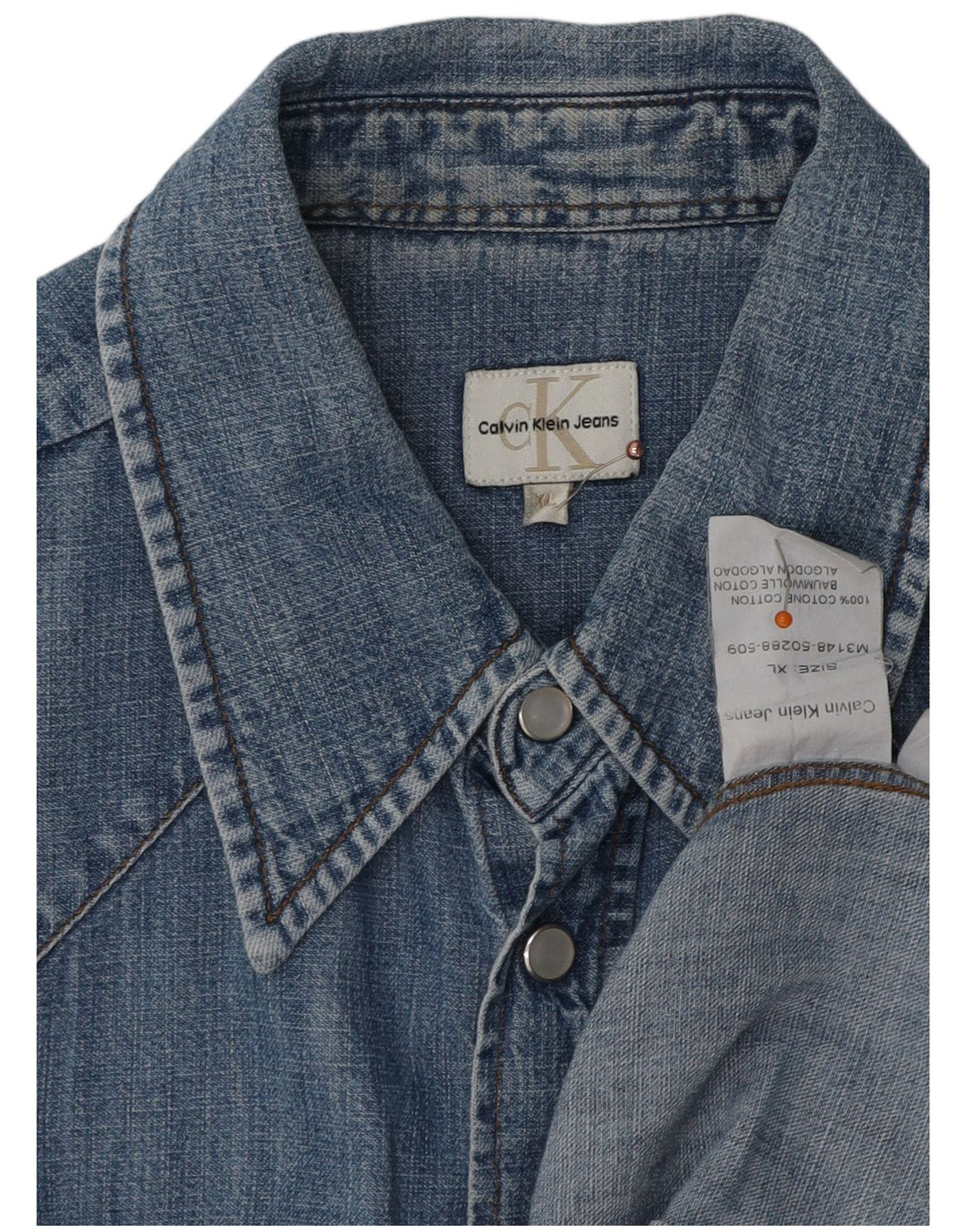 Camisa jeans feminina de manga curta Calvin Klein Jeans Reino Unido 18 XL azul algodão