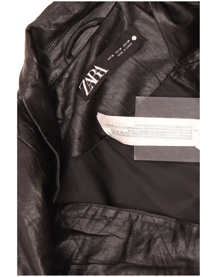 Jaqueta blazer feminina Zara com 1 botão de couro sintético Reino Unido 14 médio preto