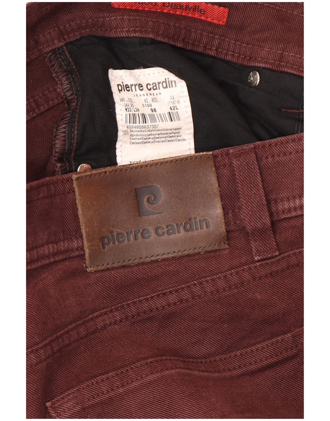 PIERRE CARDIN Calça jeans reta masculina W33 L34 algodão marrom