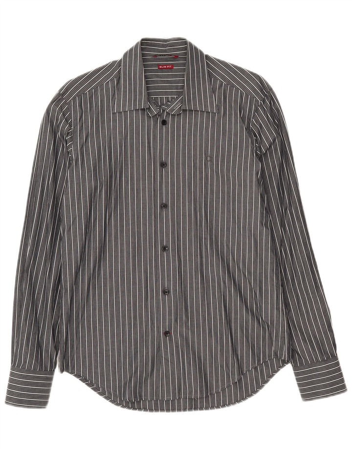 Camisa Carrera Masculina Slim Fit Médio Algodão Listrado Cinza
