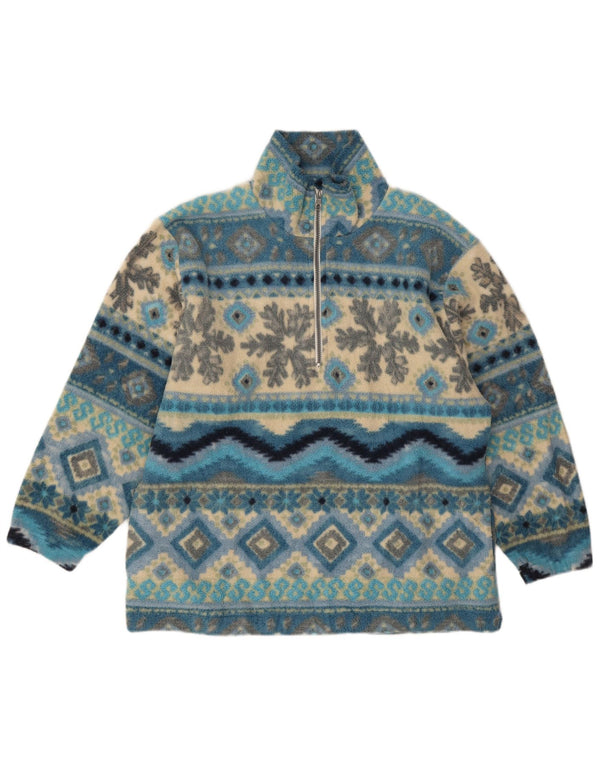 Suéter feminino de lã grande F.LLI Campagnolo Reino Unido 10 pequeno azul Fair Isle