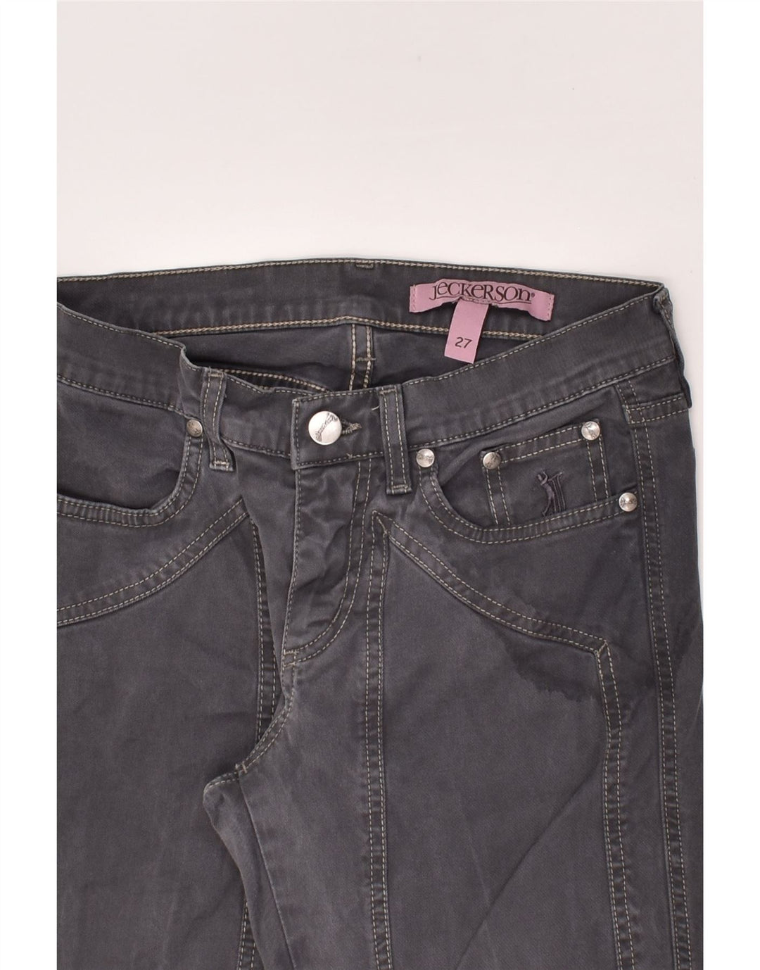 JECKERSON Womens Straight Casual Trousers W27 L28 Grey Cotton | Vintage Jeckerson | Thrift | Second-Hand Jeckerson | Used Clothing | Messina Hembry 