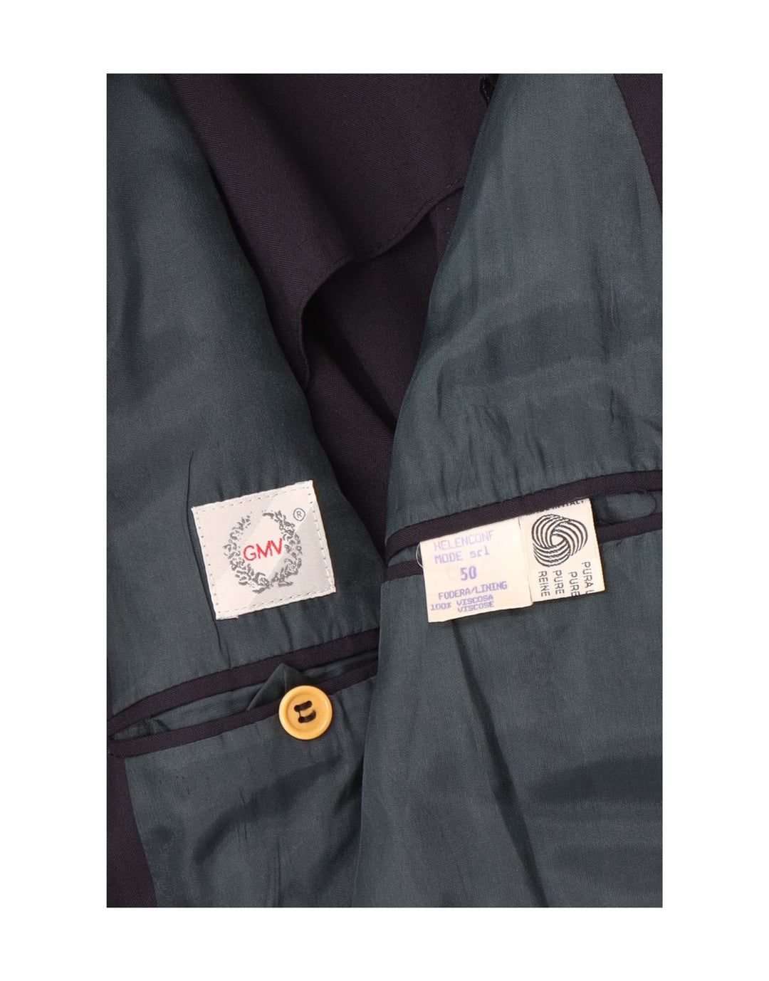Jaqueta blazer masculina vintage com 3 botões IT 50 grande lã azul marinho