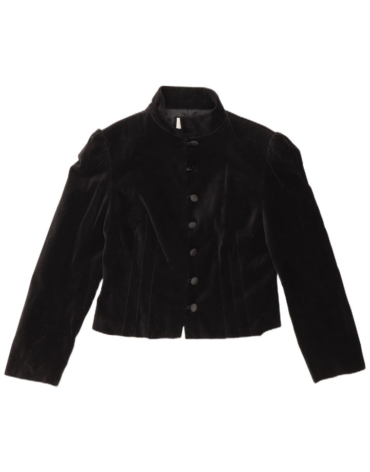 Jaqueta blazer feminina vintage de 6 botões Reino Unido 14 algodão preto médio