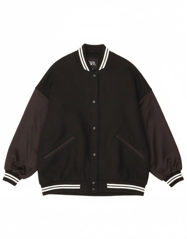 Zara Womens Oversized Varsity Jacket UK 10 Small Black Colourblock