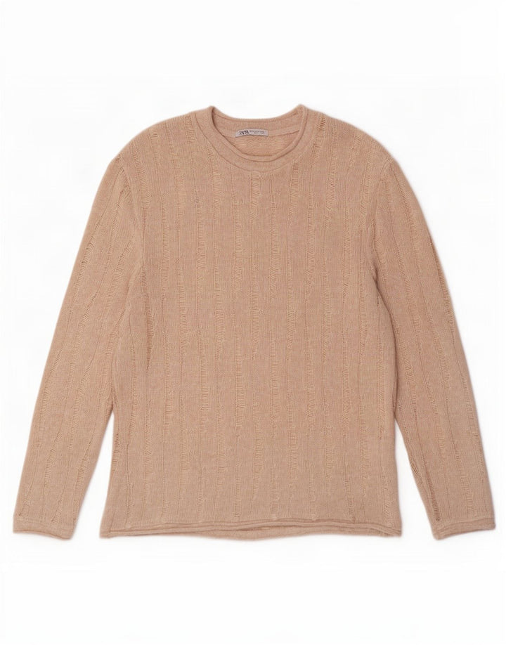 Zara Suéter masculino com gola tartaruga, poliéster manchado bege médio
