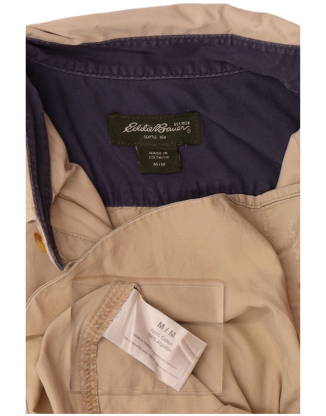 EDDIE BAUER Camisa masculina de manga curta algodão bege médio