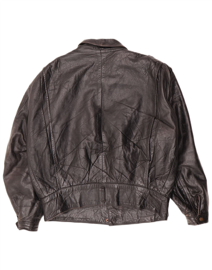 Jaqueta de couro militar masculina vintage IT 46 pequena preta