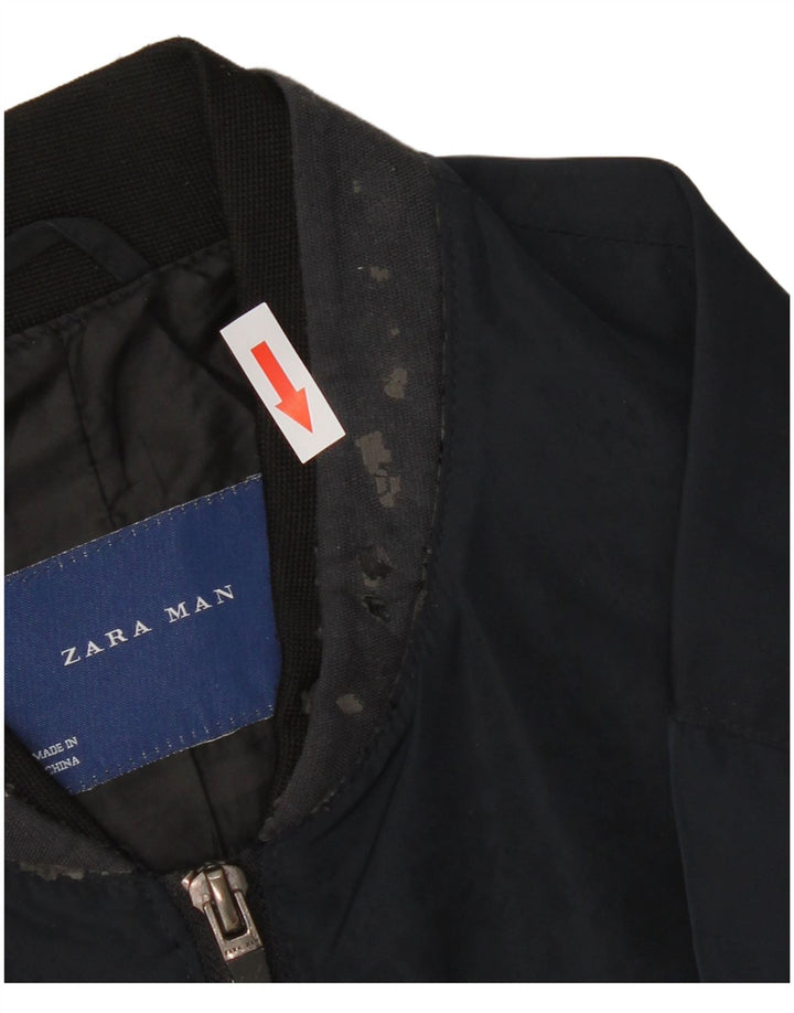 Zara Mens Bomber Jacket UK 40 Grande Poliéster Azul Marinho