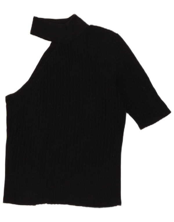 Zara Womens Crop One Ombro Top Reino Unido 12 Médio Preto Nylon