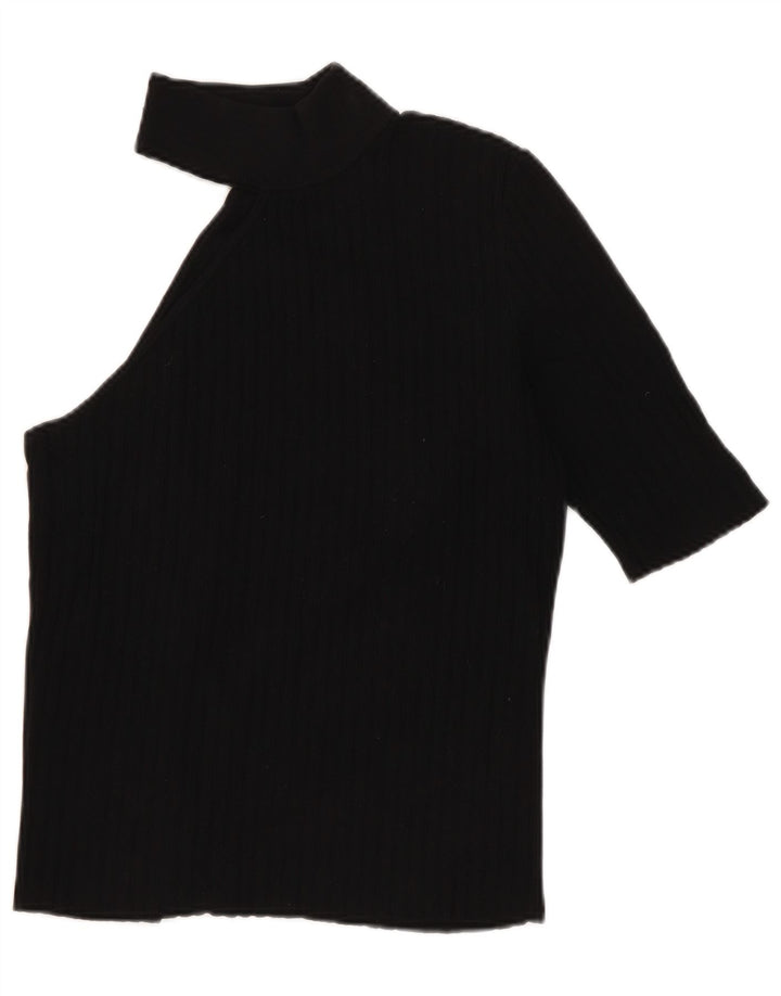 Zara Womens Crop One Ombro Top Reino Unido 12 Médio Preto Nylon