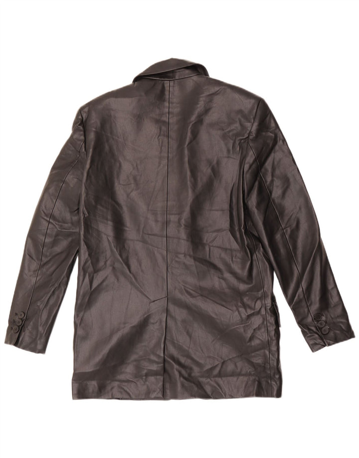 Jaqueta blazer feminina Zara de grandes dimensões com 2 botões de couro sintético Reino Unido 6 XS preta