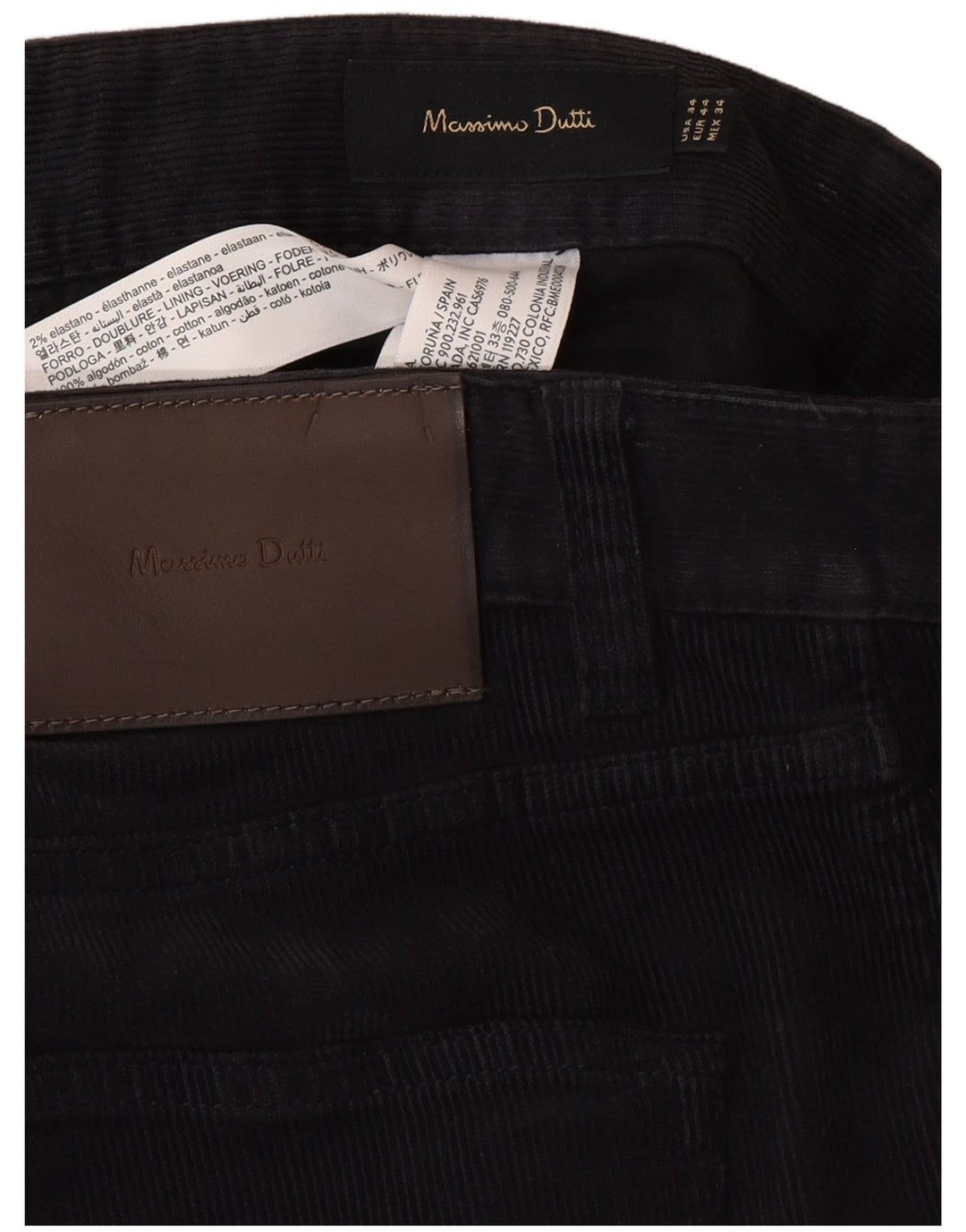 Calça masculina reta de veludo MASSIMO DUTTI UE 44 grande W36 L30 preta