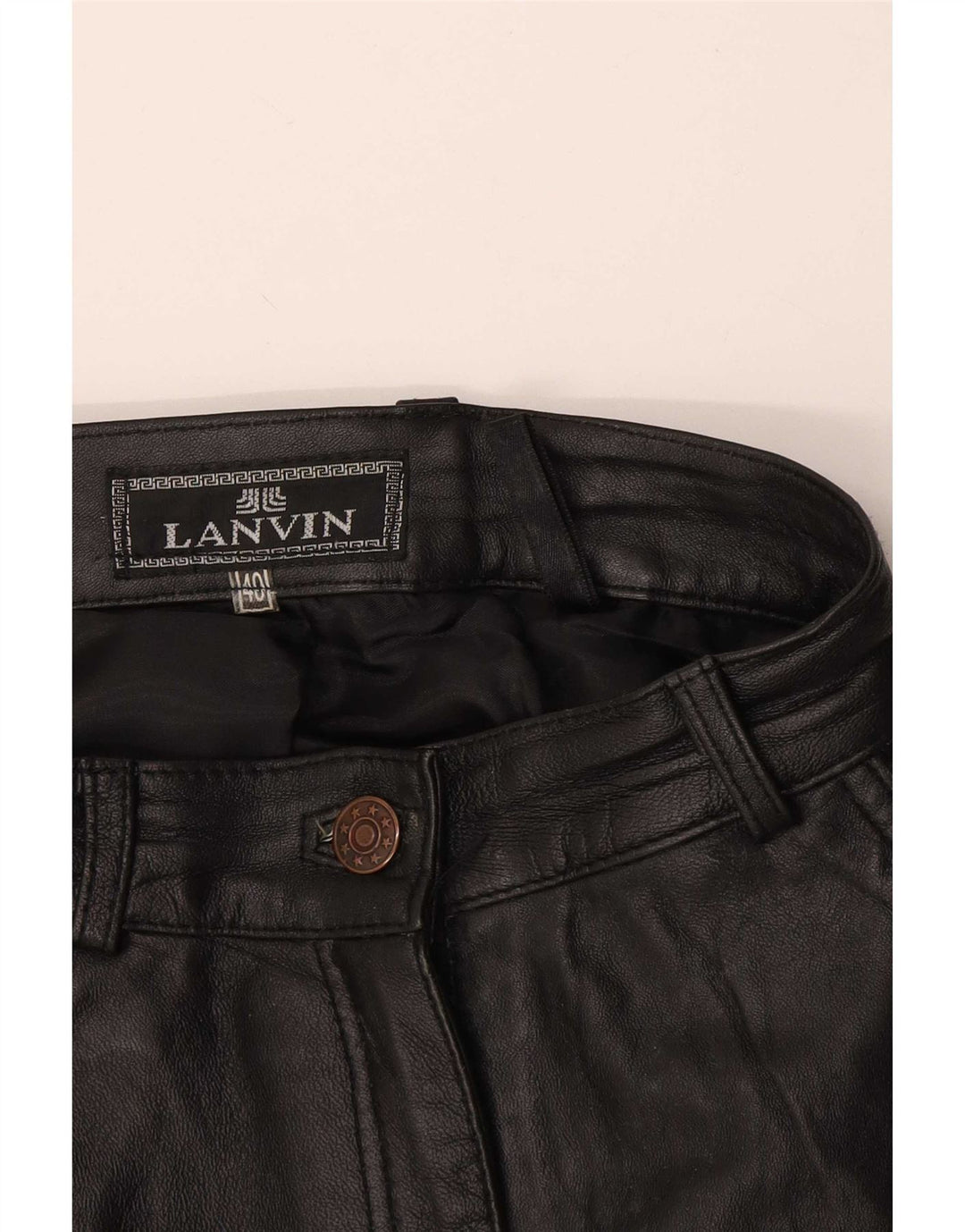 Calça feminina de couro Lanvin IT 40 pequena W28 L27 preta