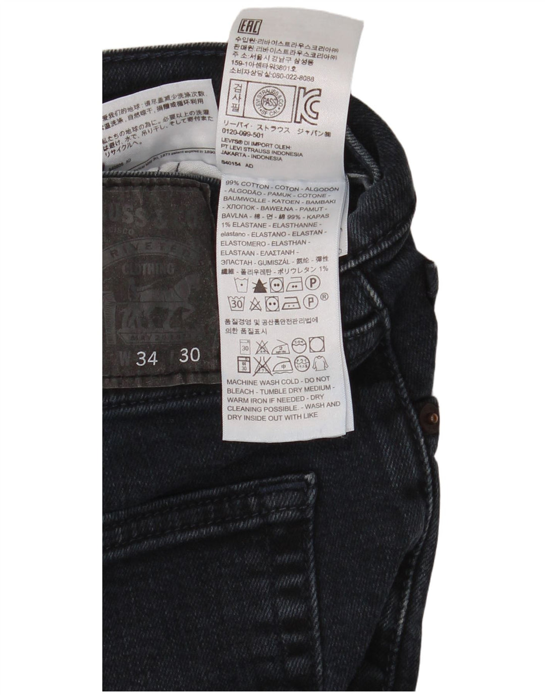 Levi's Masculino 505 Straight Jeans W34 L30 Azul Marinho Algodão