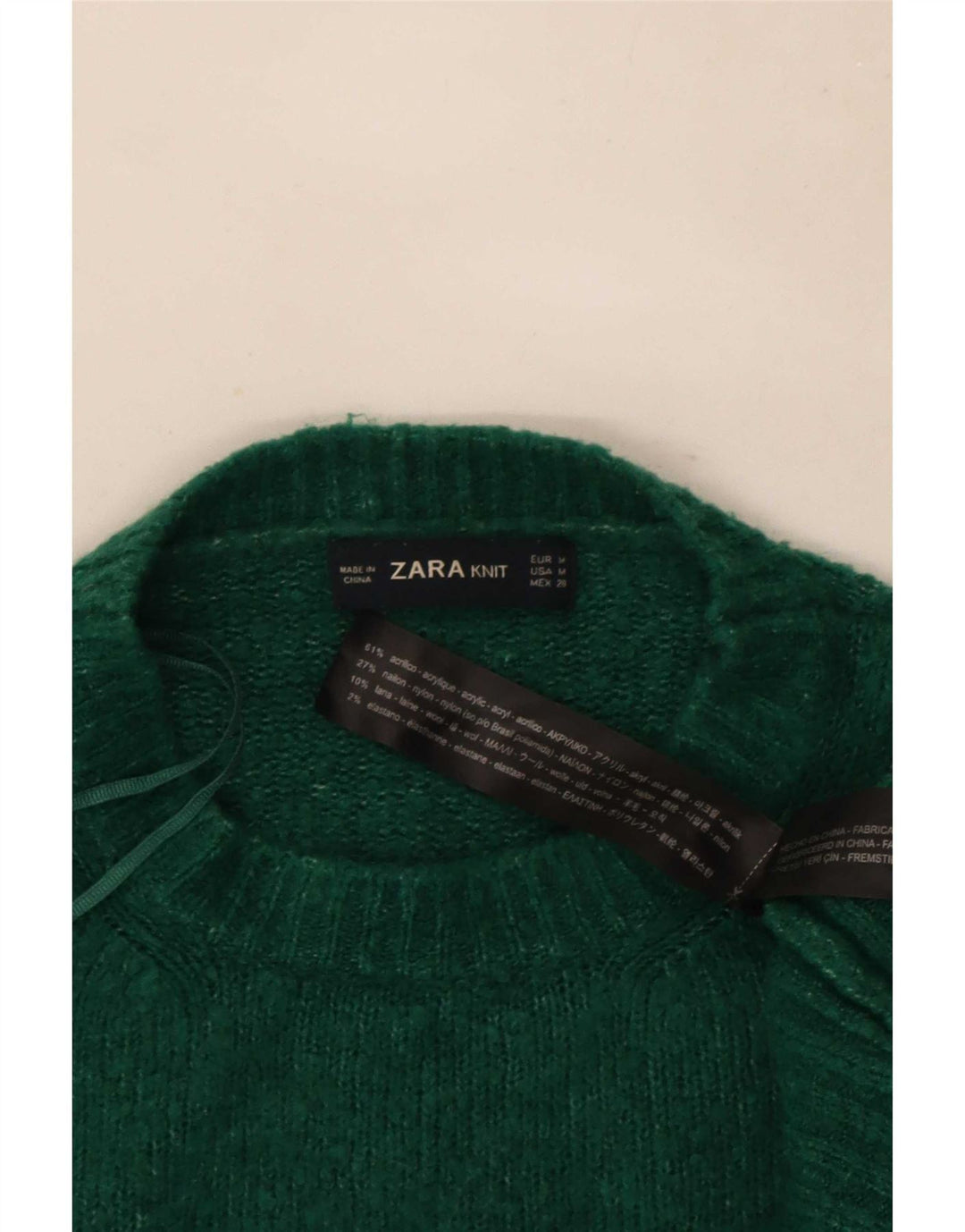 Suéter feminino Zara com gola redonda Reino Unido 14 acrílico verde médio