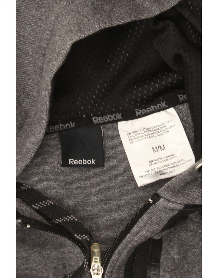 Suéter Reebok masculino com capuz e zíper médio cinza algodão