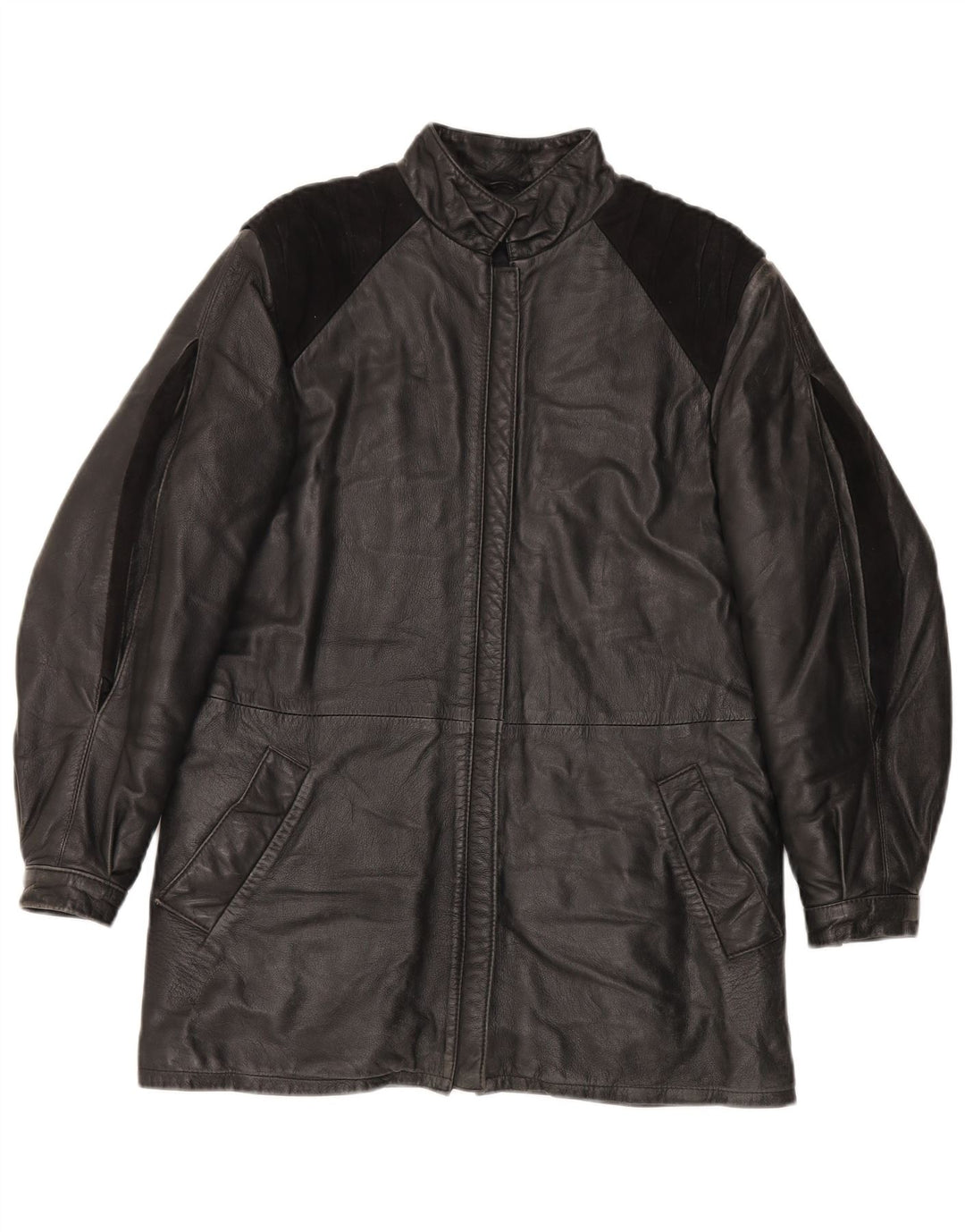 Jaqueta de couro feminina Dama IT 44 couro colorblock preto médio