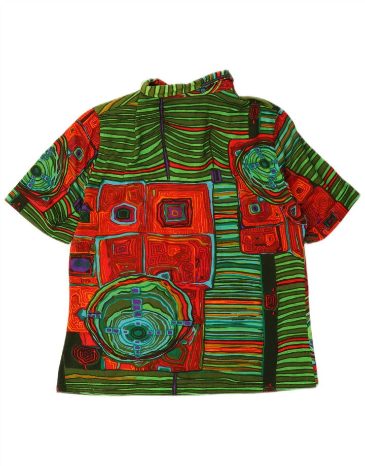 Camisa polo feminina vintage UK 14 média multicolorida geométrica