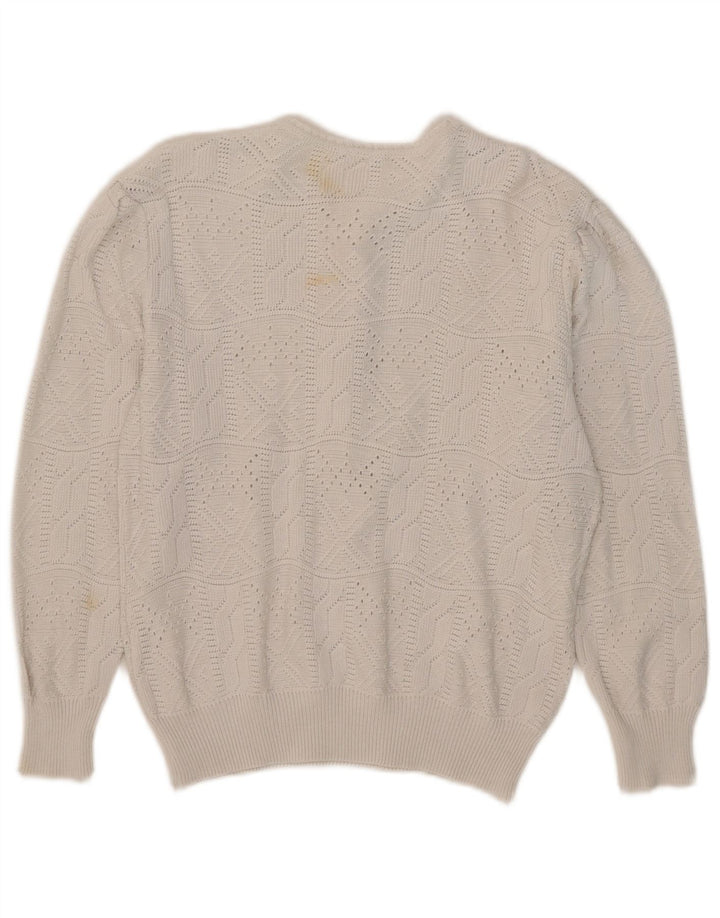 Suéter feminino vintage com decote em botão IT 42 acrílico branco médio