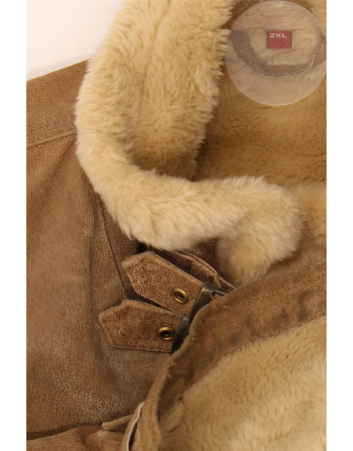 Jaqueta masculina Shearling MONTGOMERY Reino Unido 44 2XL couro marrom