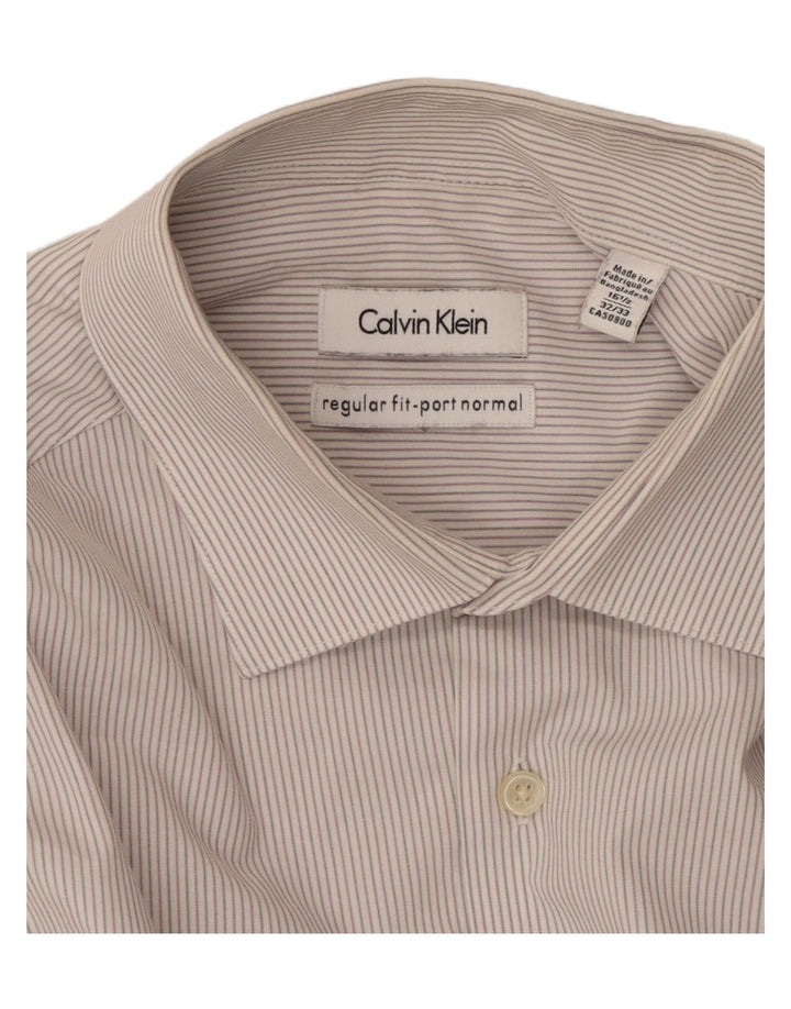 CALVIN KLEIN Mens Regular Fit Shirt Size 16 1/2 Large White Pinstripe